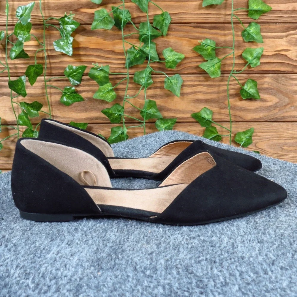 Old Navy D'Orsay Women Pointed Toe Flat 7 Career Professional Black Faux Suede
